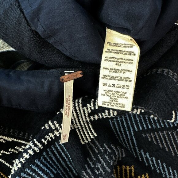 Free People Sundown Embroidered Mini Dress Boho Tribal Shift Navy Gray XS - Picture 5 of 5